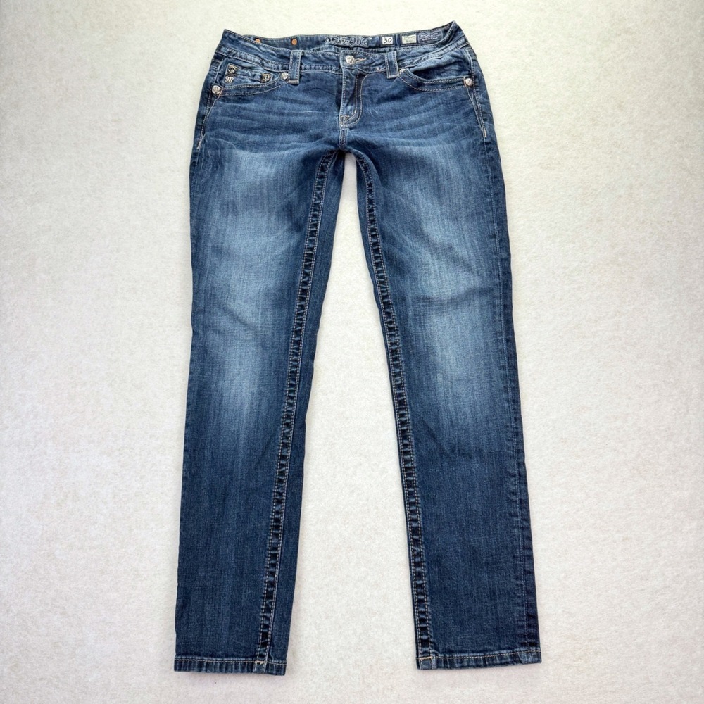 Miss Me Signature Skinny Jeans Womens 30 Blue Embellished Wing Pockets McBling